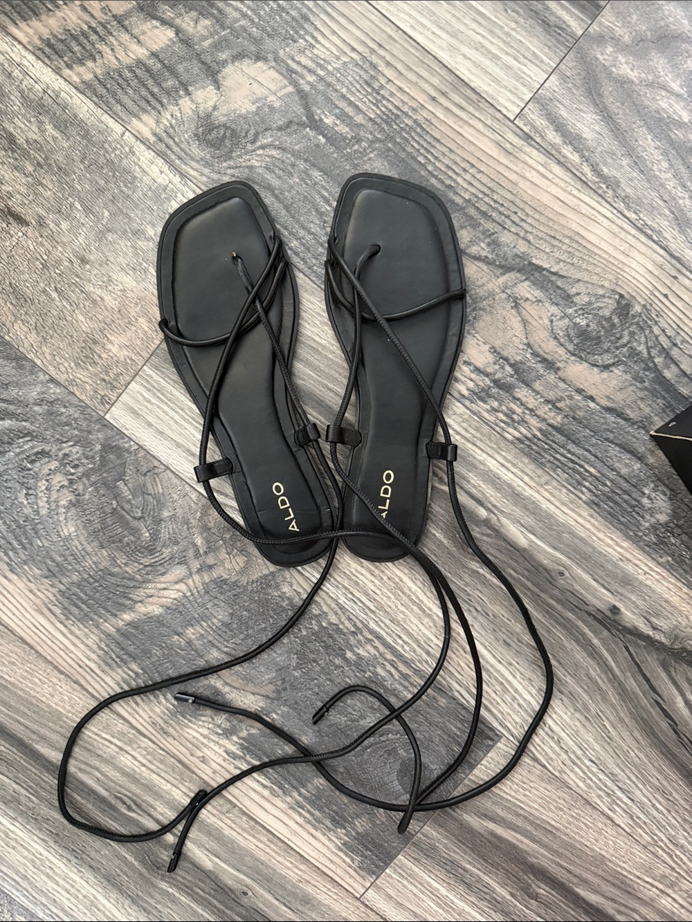 Aldo Black Lace-Up Square Toe Flat Sandals